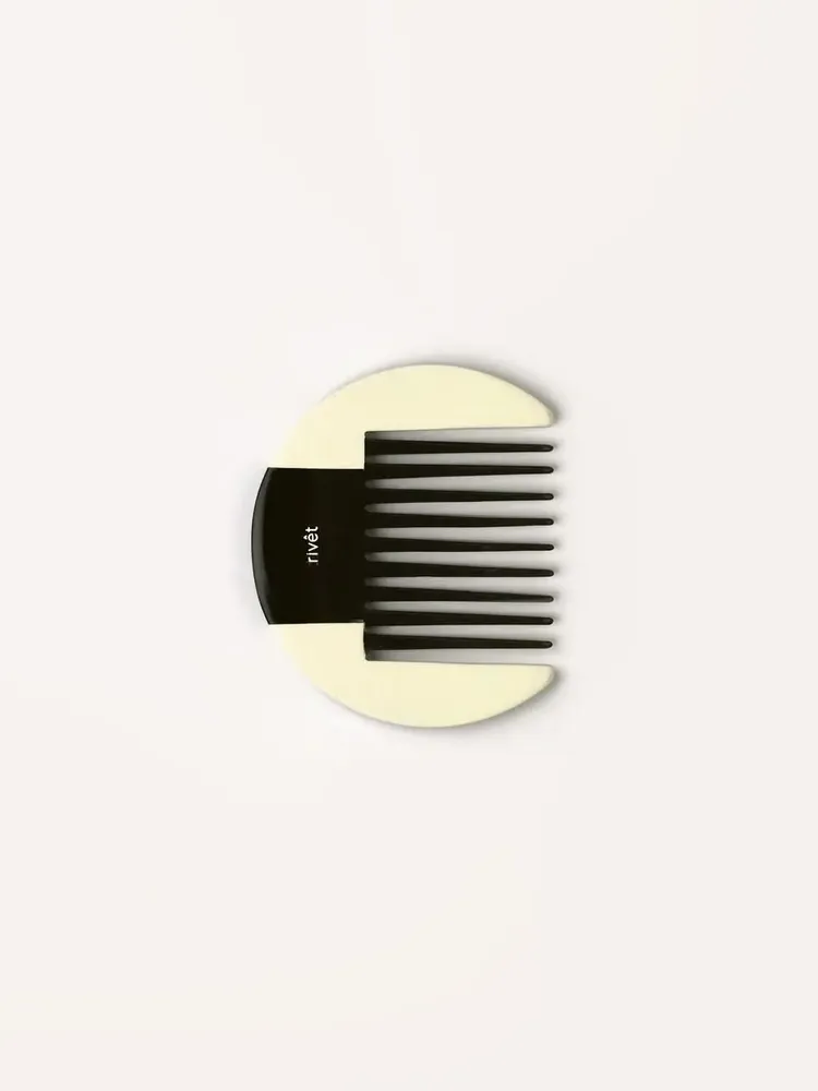Accessoires cheveux - Peigne Afro en corne noire marbrée, laque ivoire extérieure - L INDOCHINEUR X RIVÊT