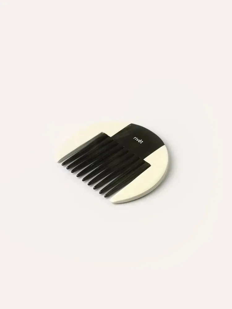 Accessoires cheveux - Peigne Afro en corne noire marbrée, laque ivoire extérieure - L INDOCHINEUR X RIVÊT