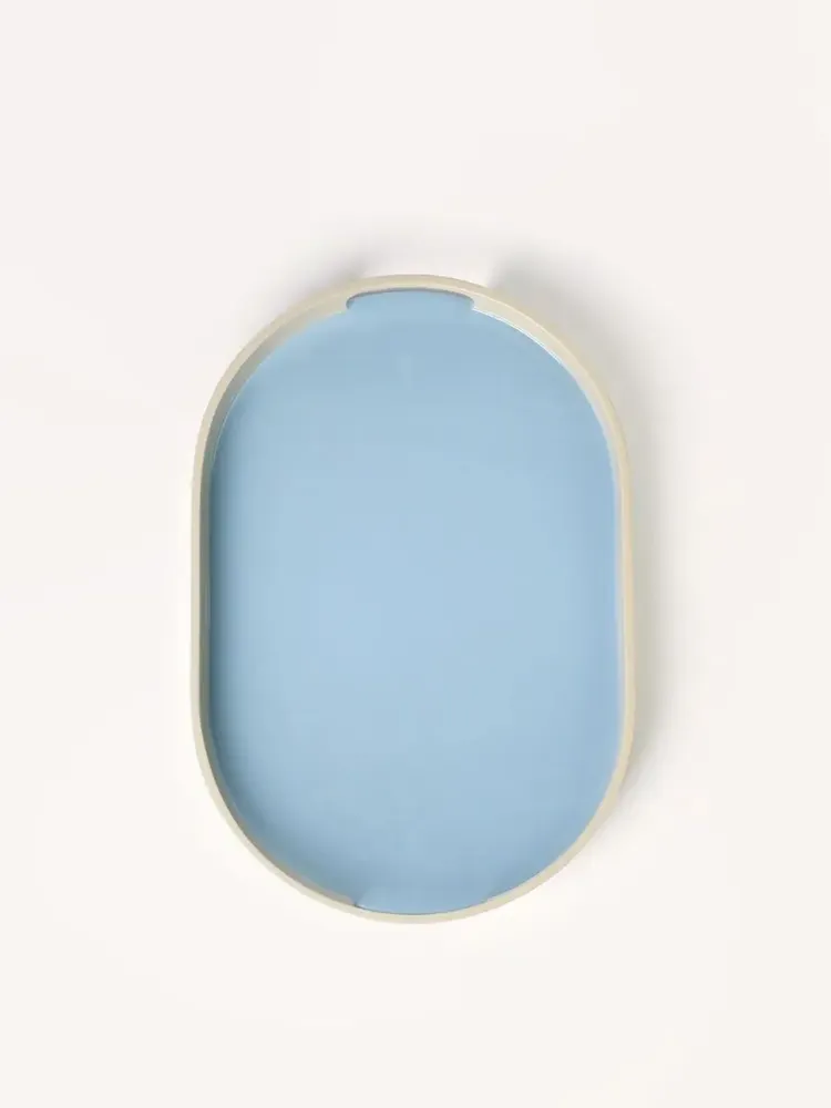 Plateaux - Set de 2 plateaux ovales 45x28 - 40x25 Bleu ciel/Gris, Gris/Bleu ciel - L INDOCHINEUR X RIVÊT