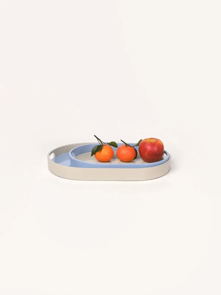 Plateaux - Set de 2 plateaux ovales 45x28 - 40x25 Bleu ciel/Gris, Gris/Bleu ciel - L INDOCHINEUR X RIVÊT