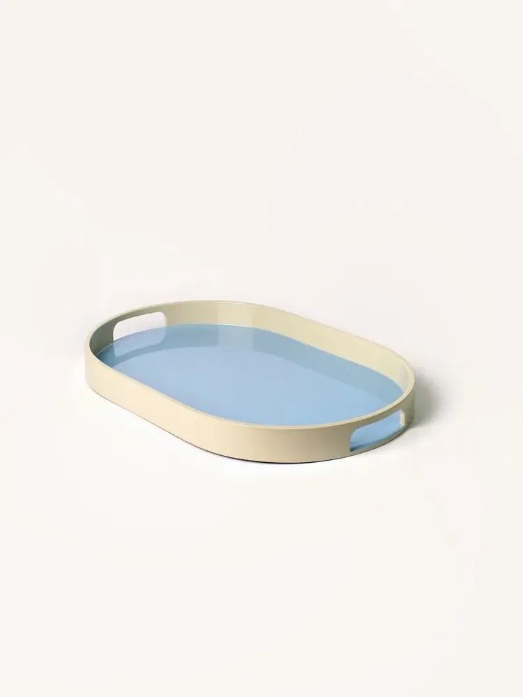 Plateaux - Set de 2 plateaux ovales 45x28 - 40x25 Bleu ciel/Gris, Gris/Bleu ciel - L INDOCHINEUR X RIVÊT