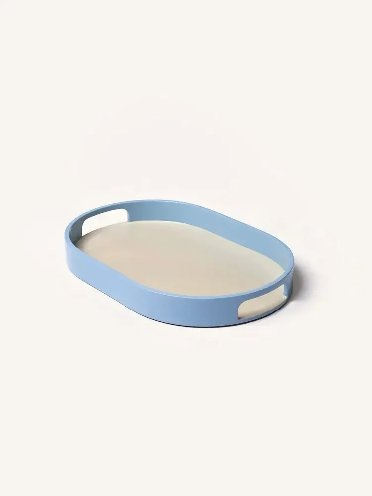 Plateaux - Set de 2 plateaux ovales 45x28 - 40x25 Bleu ciel/Gris, Gris/Bleu ciel - L INDOCHINEUR X RIVÊT