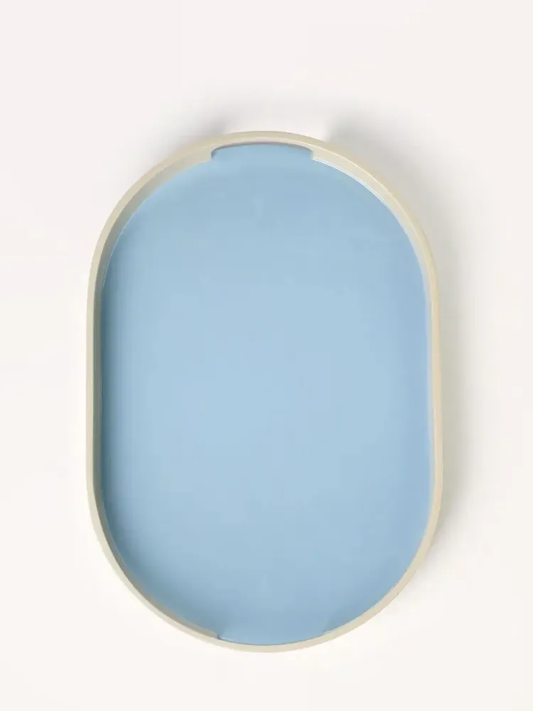 Plateaux - Set de 2 plateaux ovales 45x28 - 40x25 Bleu ciel/Gris, Gris/Bleu ciel - L INDOCHINEUR X RIVÊT