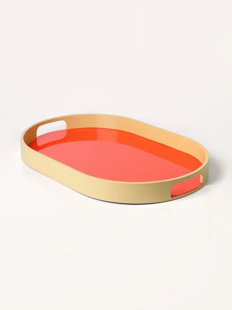 Trays - Set of 2 oval trays 45 X 28 - 40 X 25 Orange/Sand and Sand/Orange - L INDOCHINEUR X RIVÊT