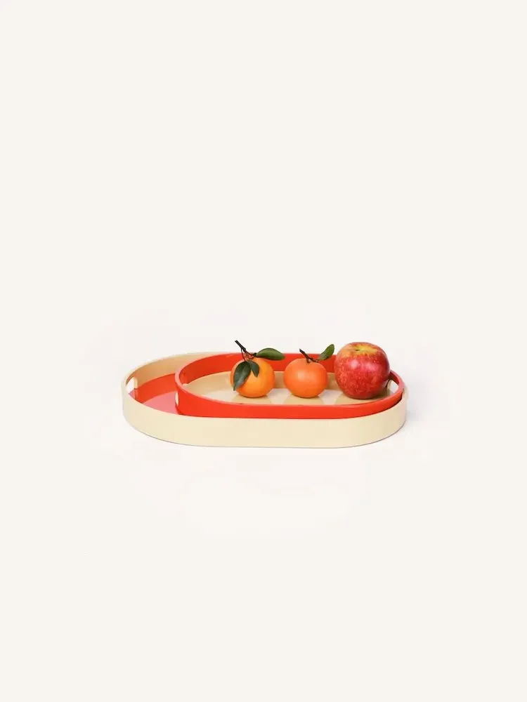 Trays - Set of 2 oval trays 45 X 28 - 40 X 25 Orange/Sand and Sand/Orange - L INDOCHINEUR X RIVÊT