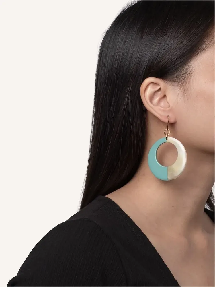Jewelry - Ring earrings in turquoise blue lacquer - Hooks - L INDOCHINEUR X RIVÊT