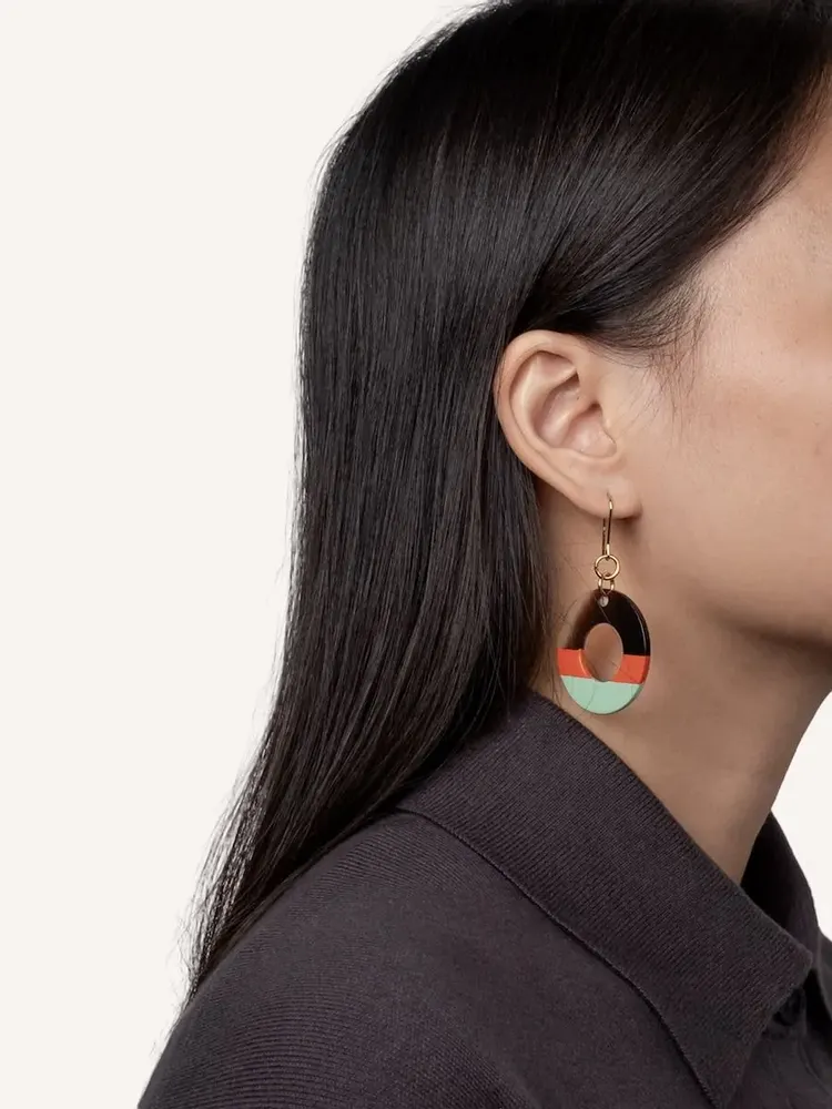 Bijoux - Boucles d'oreilles anneau laqué jaune et bleu - Laque Orange & vert - L INDOCHINEUR X RIVÊT