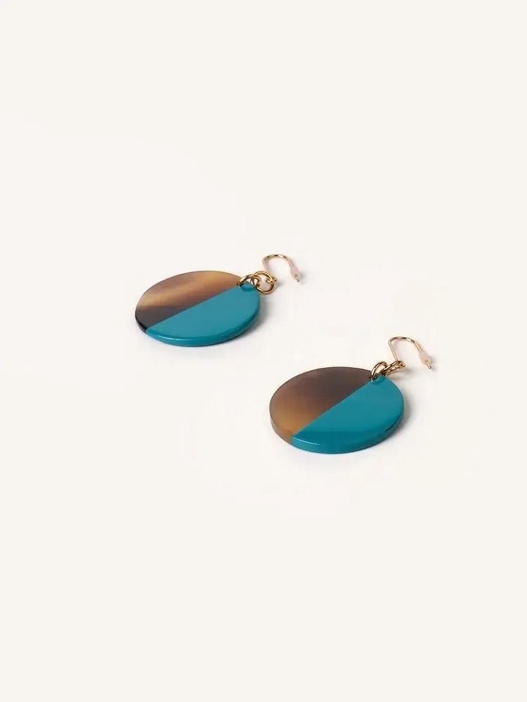 Jewelry - Solid disc earrings in turquoise blue lacquer - Hooks - L INDOCHINEUR X RIVÊT