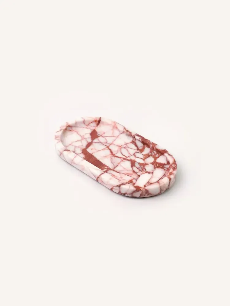 Kitchen utensils - Oval tray in red and white marble M - L INDOCHINEUR X RIVÊT