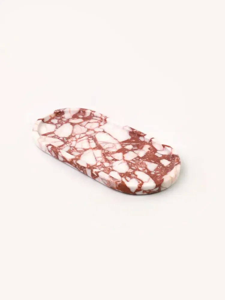 Ustensiles de cuisine - Plateau oval en marbre rouge et blanc XL - L INDOCHINEUR X RIVÊT