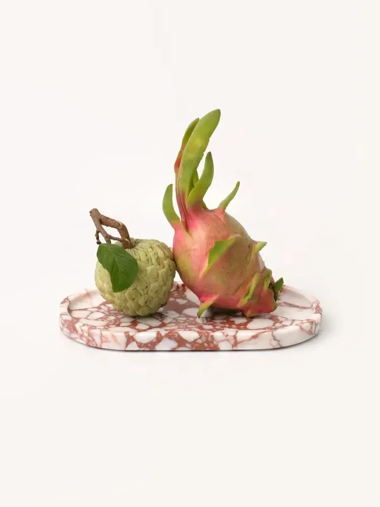 Ustensiles de cuisine - Plateau oval en marbre rouge et blanc XL - L INDOCHINEUR X RIVÊT