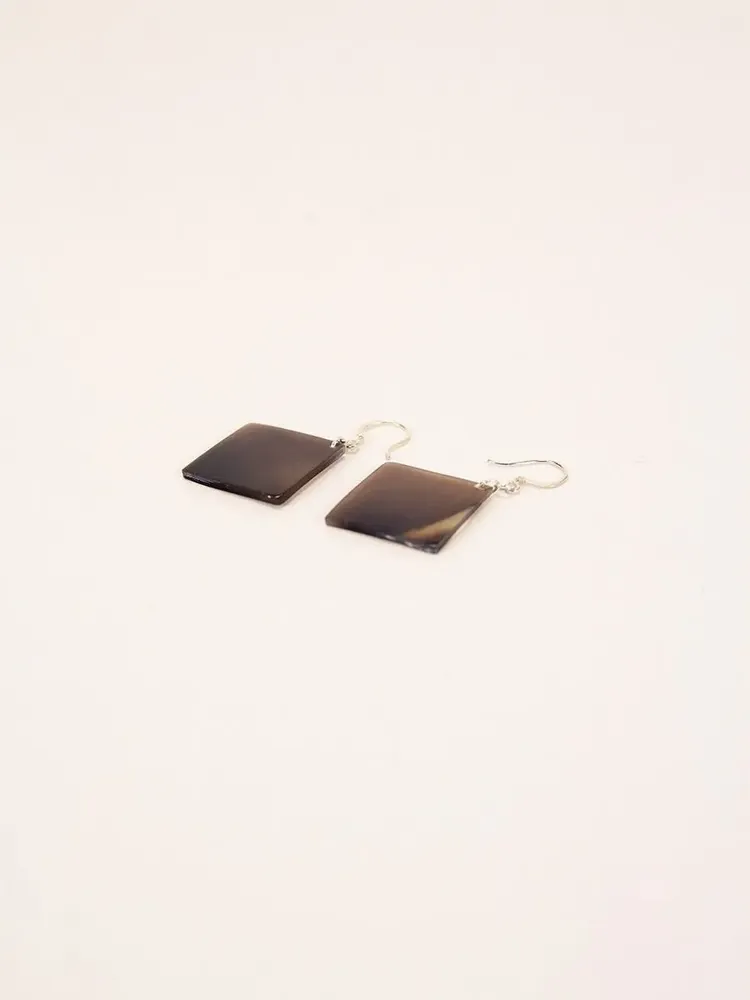 Jewelry - Square earrings in marbled black horn - Hooks - Hoof - L INDOCHINEUR X RIVÊT