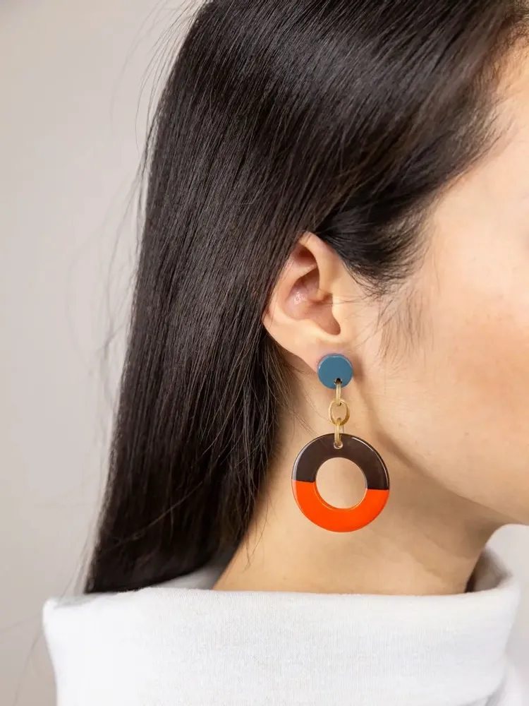 Jewelry - Wide ring earrings in brick and ivory lacquer - Multicolour - L INDOCHINEUR X RIVÊT