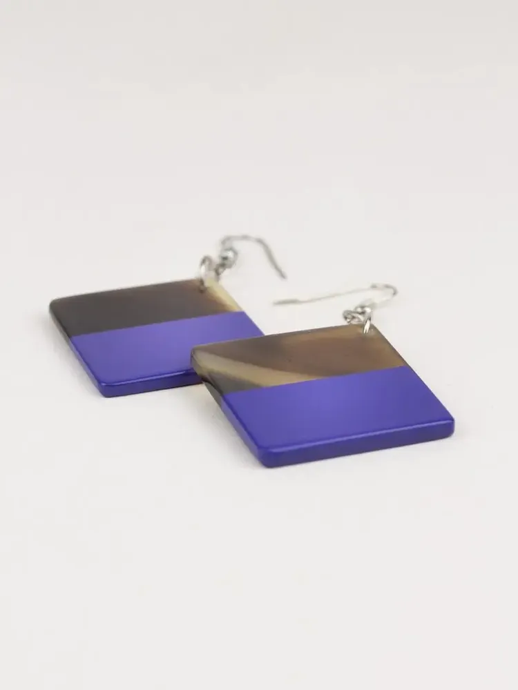 Jewelry - Square earring in horn and fuchsia lacquer - Indigo blue lacquer - L INDOCHINEUR X RIVÊT