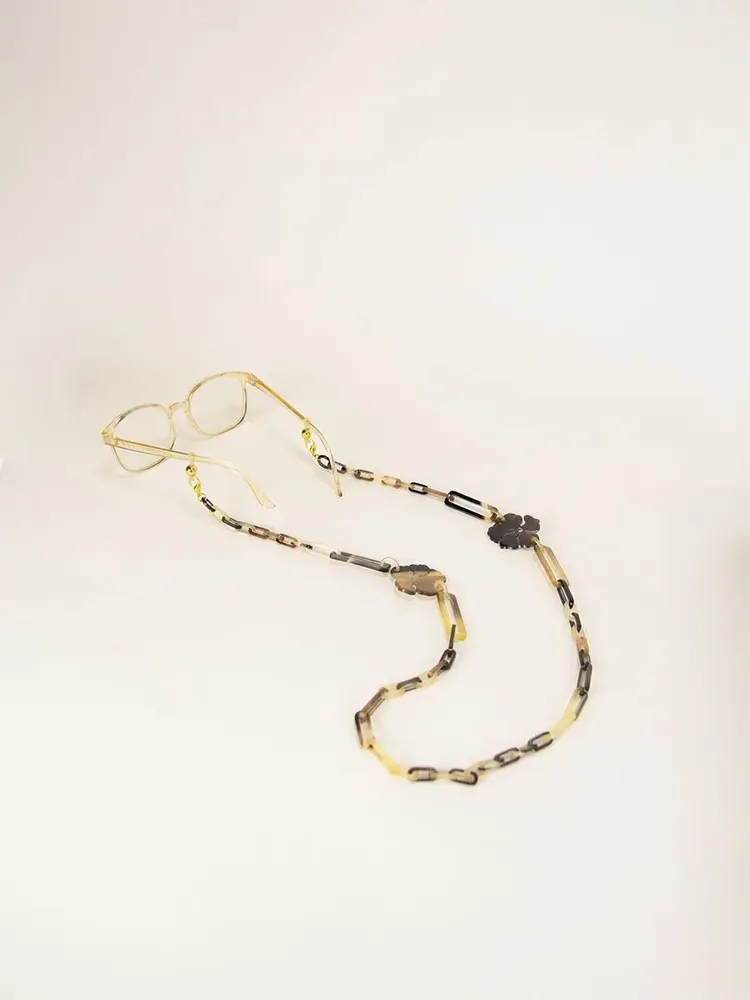 Glasses - Eyeglass chain / long necklace with flower motif in buffalo hoof - L INDOCHINEUR X RIVÊT