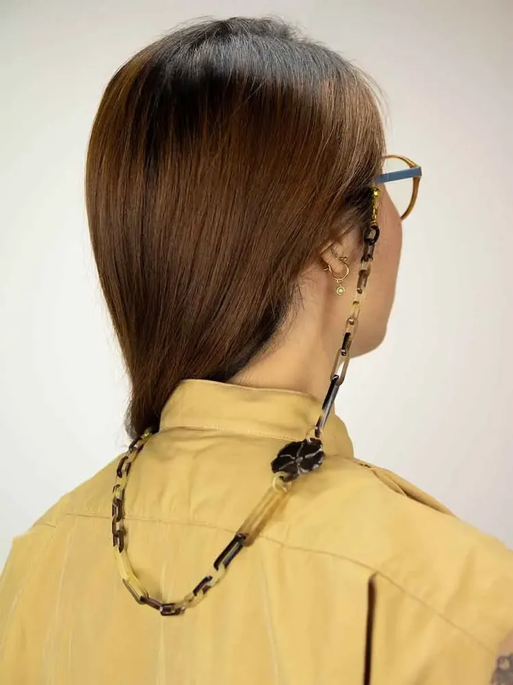 Glasses - Eyeglass chain / long necklace with flower motif in buffalo hoof - L INDOCHINEUR X RIVÊT