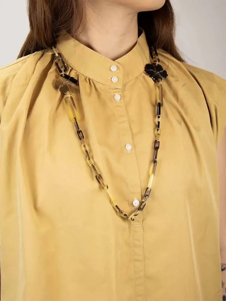 Glasses - Eyeglass chain / long necklace with flower motif in buffalo hoof - L INDOCHINEUR X RIVÊT