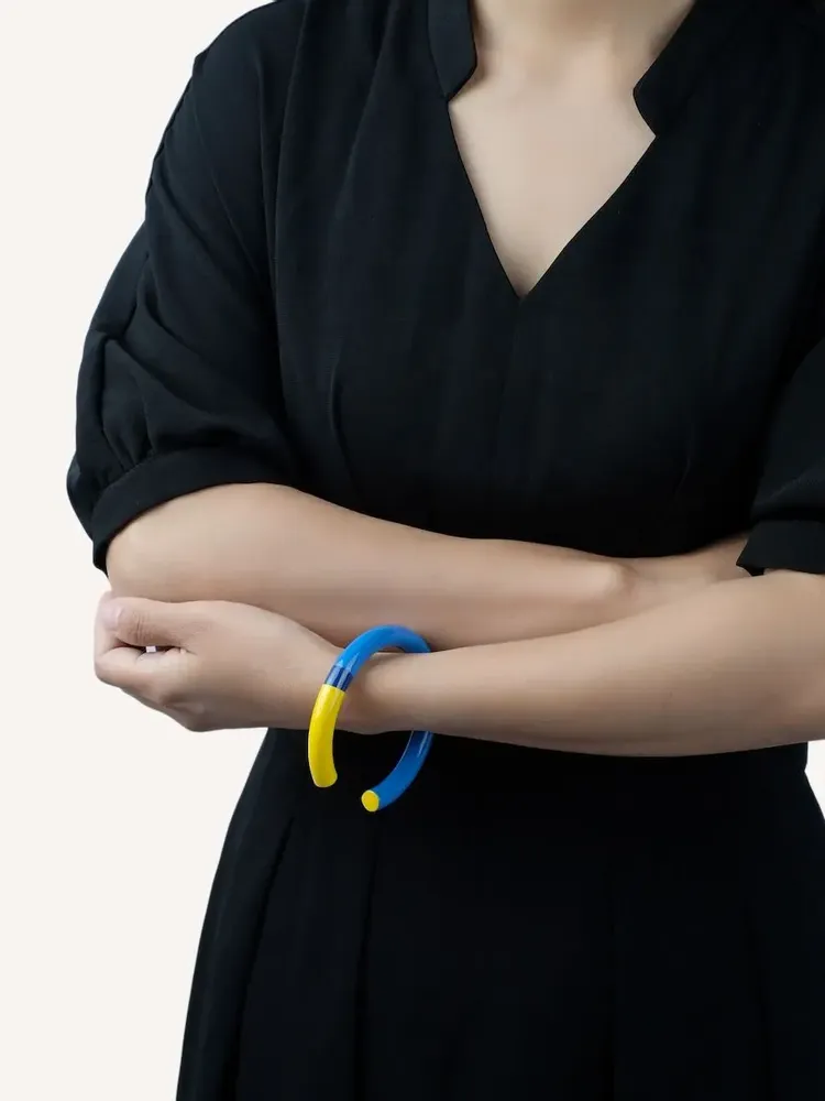 Bracelets - Manchette fine bois laqué bleu clair, bleu foncé et - Multicolore - L INDOCHINEUR X RIVÊT