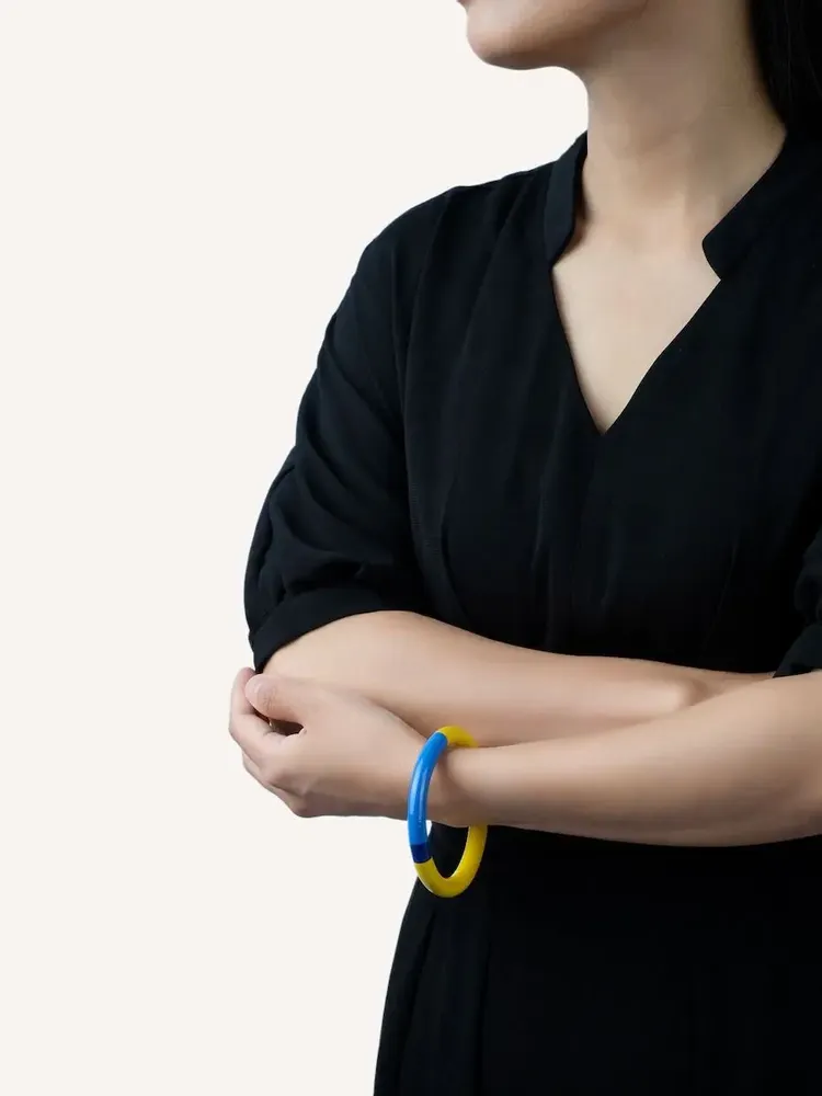 Bracelets - Bracelet rond bois laqué bleu clair, bleu foncé et - Multicolore - L INDOCHINEUR X RIVÊT
