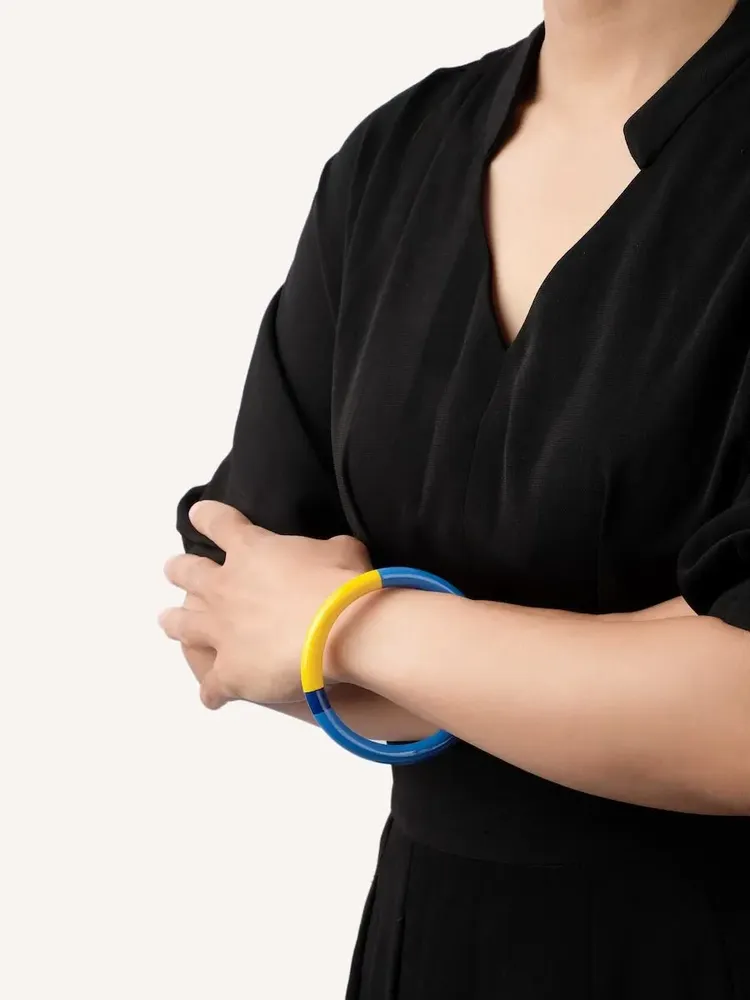 Bracelets - Bracelet rond bois laqué bleu clair, bleu foncé et - Multicolore - L INDOCHINEUR X RIVÊT