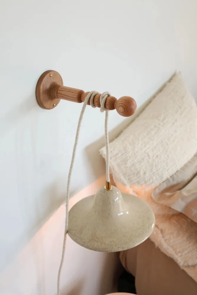 Hanging lights - SOLLIÈS - Solid wood portable lamp wall hook – Light oak - MASAME