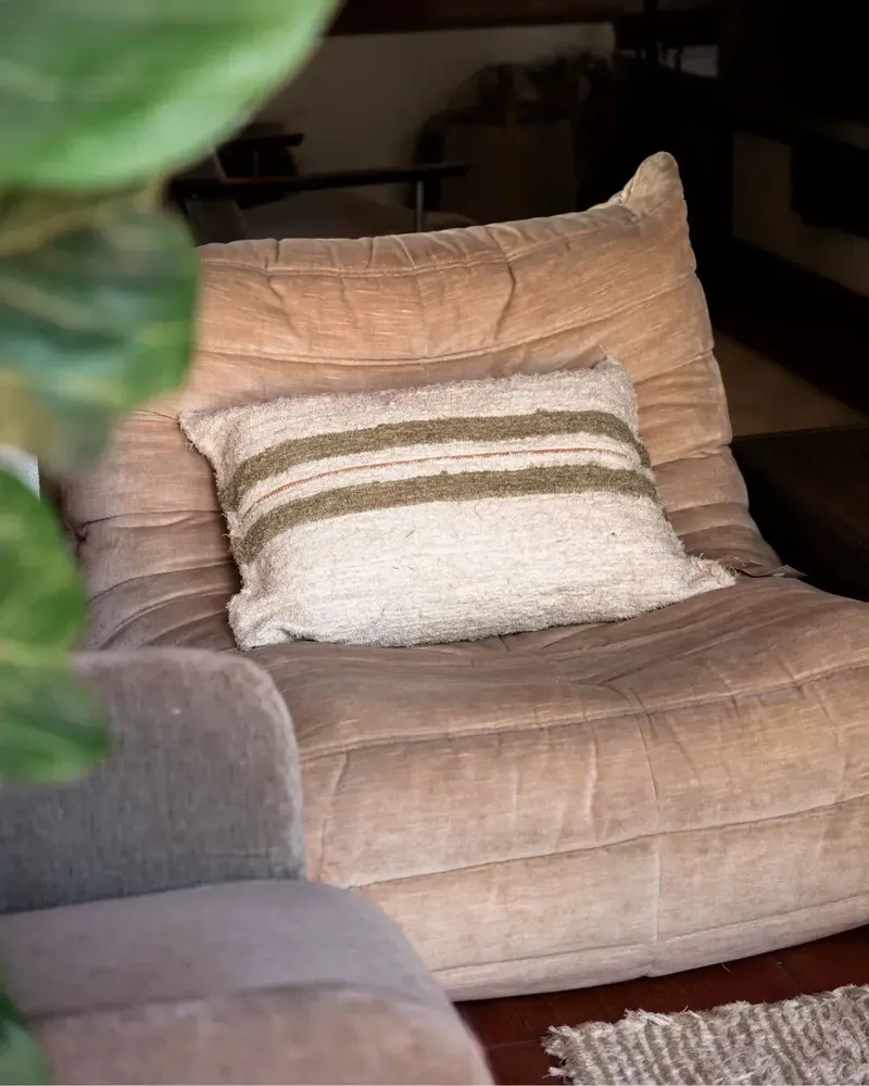 Coussins - TETOUAN - Coussin 100% coton rayé Chanvre et Melon – Rectangle 60×40 - MASAME