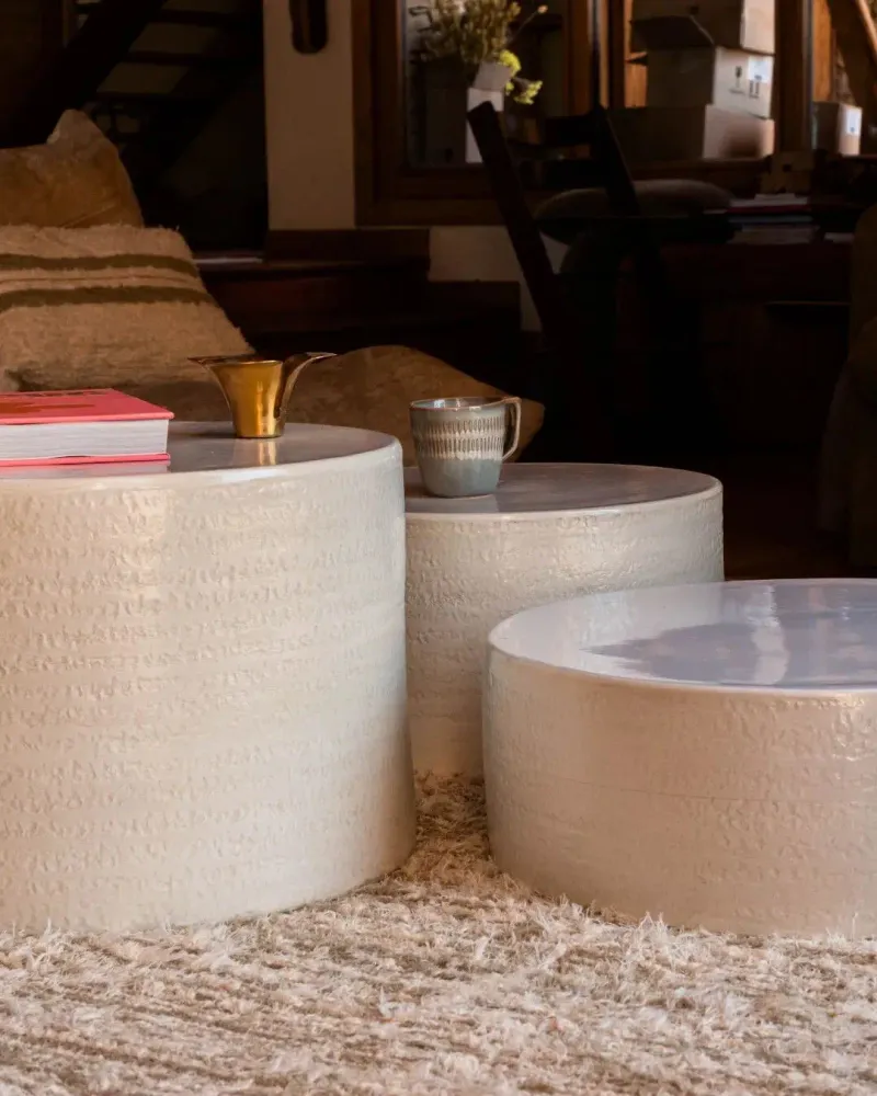 Coffee tables - ENDOUME - Round ceramic coffee table – S - Ø47 H25 cm – Calcaire - MASAME