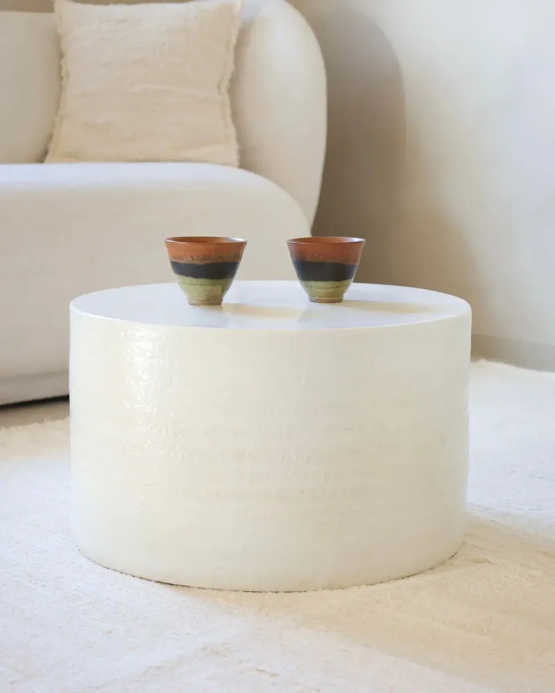 Coffee tables - ENDOUME - Round ceramic coffee table – S - Ø47 H25 cm – Calcaire - MASAME