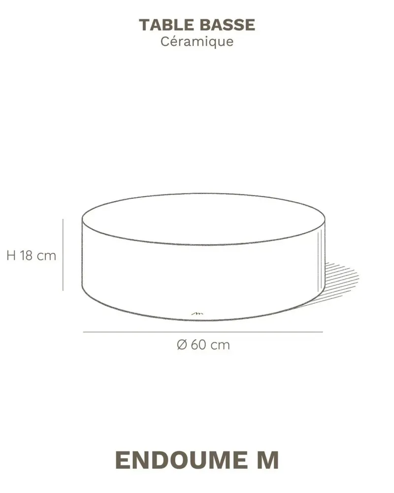 Tables basses - ENDOUME - Table Basse Ronde Céramique – M - Ø60 H18 cm – Lin - MASAME