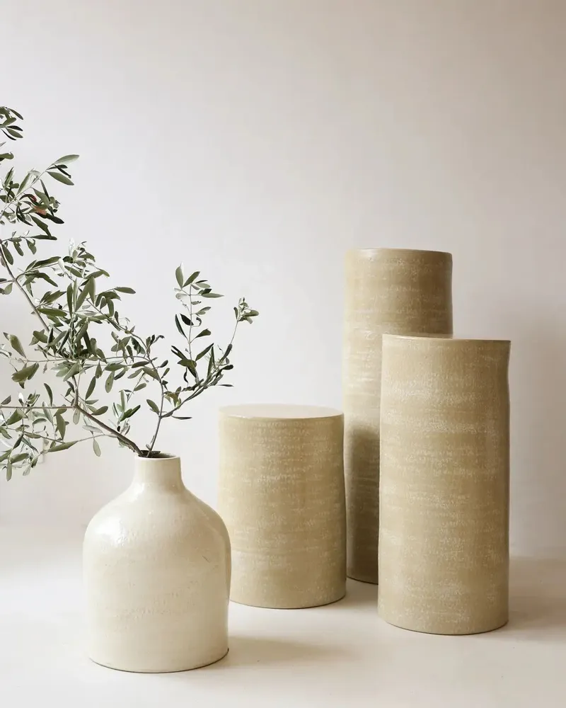 Night tables - ROUCAS - Ceramic side table – S - Ø31 H40 cm – Lin - MASAME