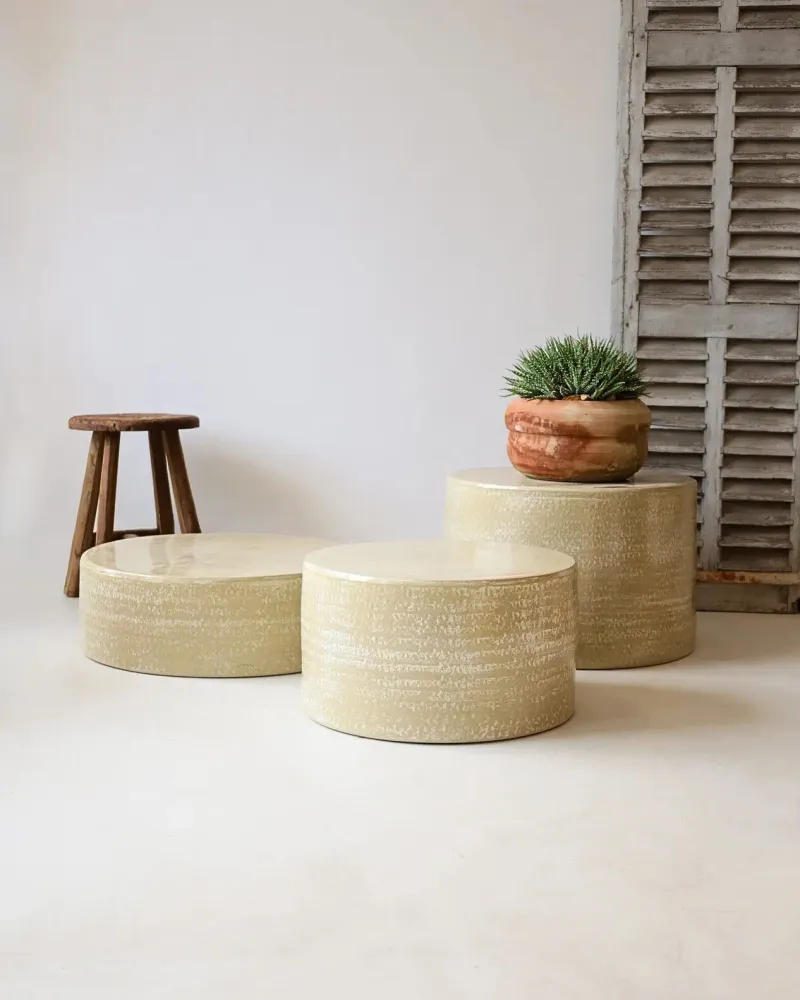 Coffee tables - ENDOUME - Round ceramic coffee table – L - Ø55 H35 cm – Lin - MASAME