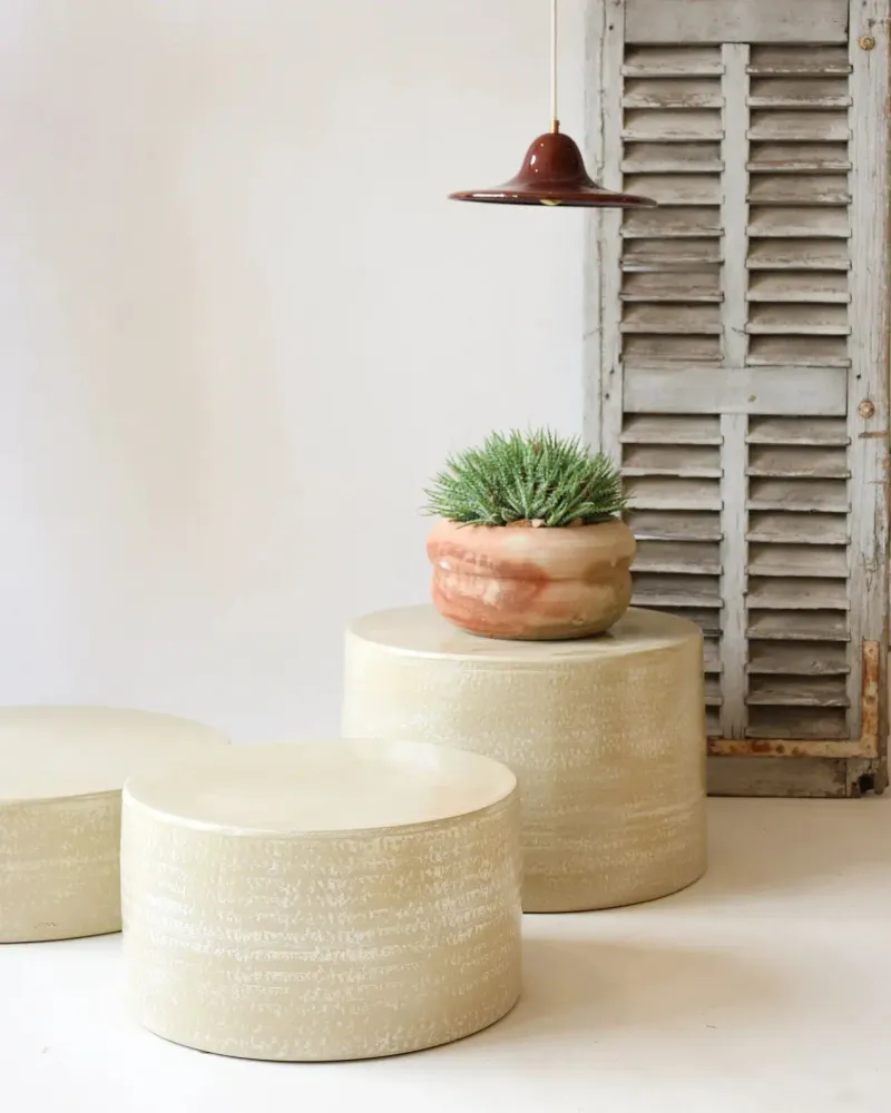 Coffee tables - ENDOUME - Round ceramic coffee table – L - Ø55 H35 cm – Lin - MASAME