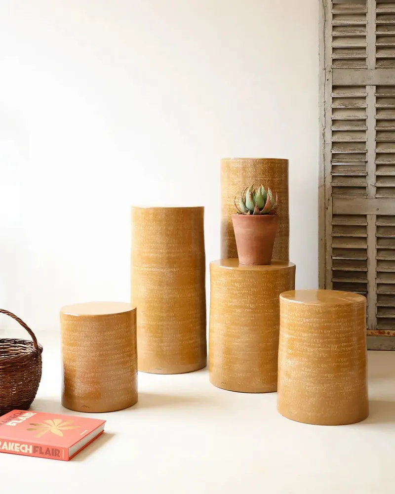 Night tables - ROUCAS - Ceramic side table – M - Ø34 H46 cm – Ambre - MASAME