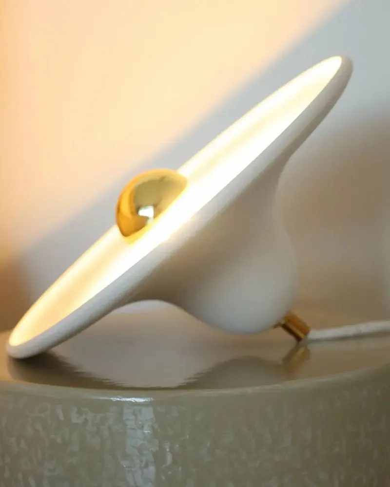 Wall lamps - Gigaro L - Raw ceramic portable lamp Ø30 cm – Chaux Blanche - MASAME