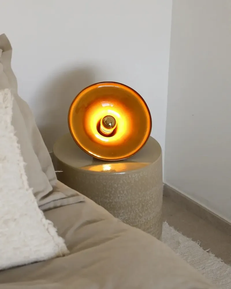 Wall lamps - Gigaro M - Glazed ceramic portable lamp Ø23 – Miel - MASAME