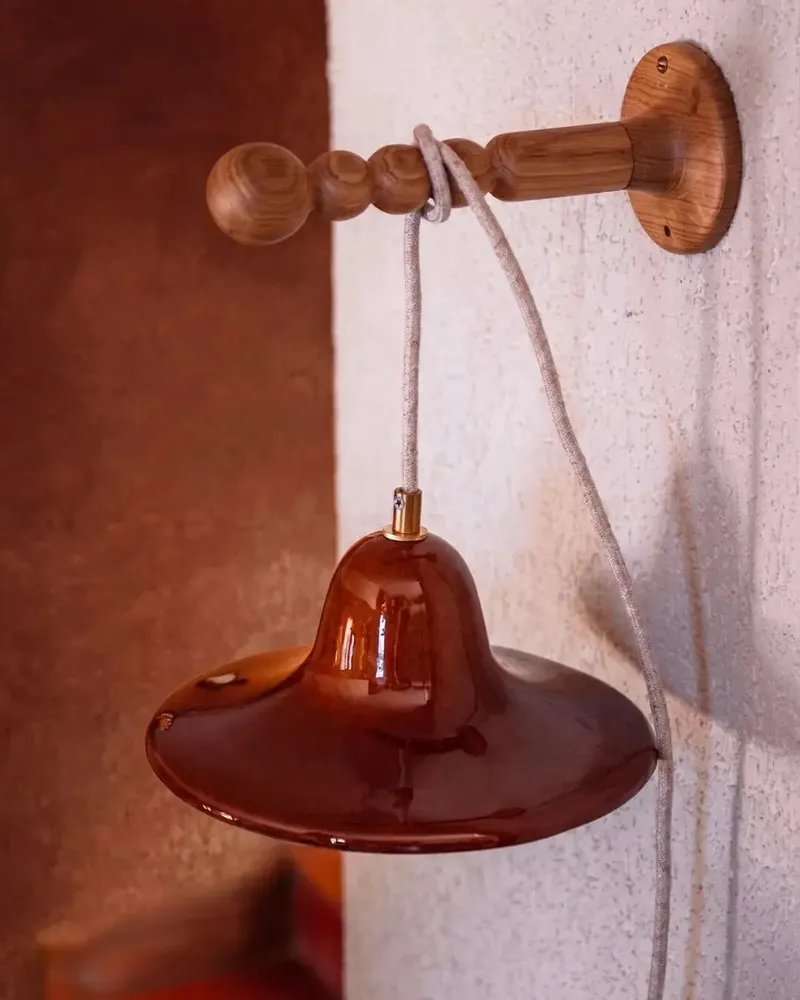 Wall lamps - Gigaro M - Glazed ceramic portable lamp Ø23 – Terre Brulée - MASAME