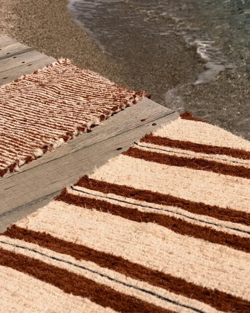 Rugs - TETOUAN - Striped 100% cotton rug Sienne and Noir – 70×200 - MASAME