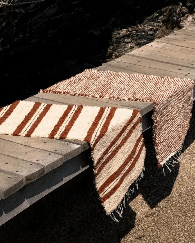 Rugs - TETOUAN - Striped 100% cotton rug Sienne and Noir – 70×200 - MASAME
