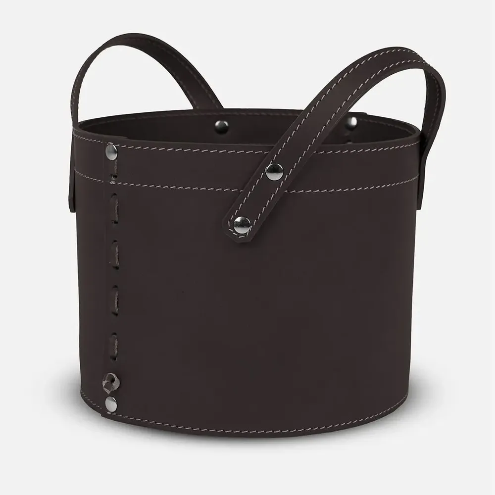 Boîtes de rangement  - Panier rangement rond cuir PORTHOS - LIMAC DESIGN