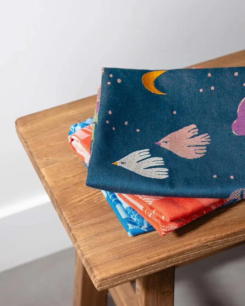 Dish towels - "Nocturne"embroidered tea towel - TISSAGE MOUTET