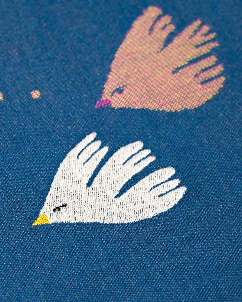 Dish towels - "Nocturne"embroidered tea towel - TISSAGE MOUTET