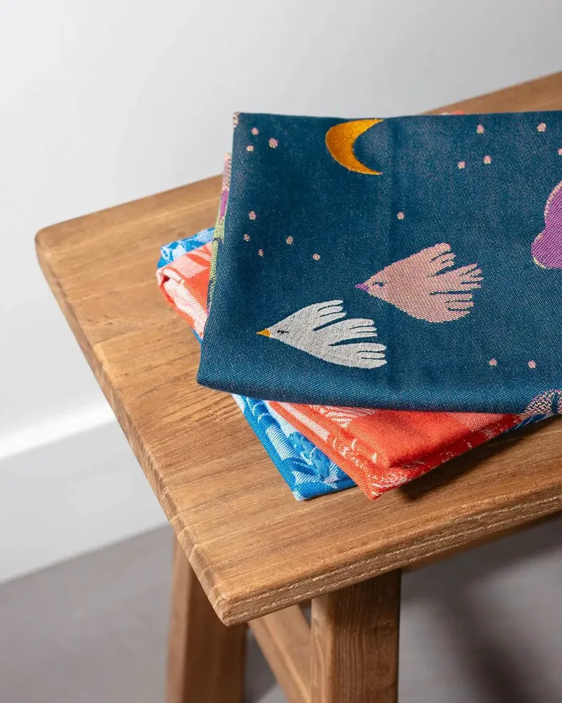 Dish towels - "Nocturne"embroidered tea towel - TISSAGE MOUTET