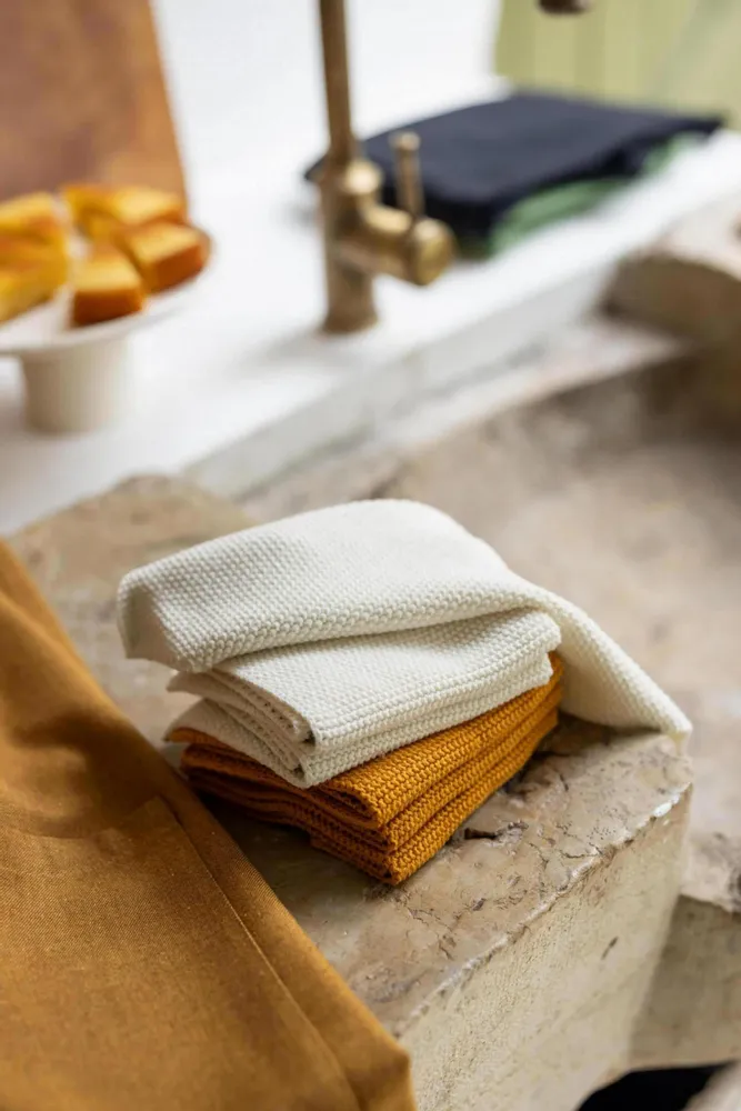 Kitchen utensils - Set of 3 Recycled Knitted Hand Towels Izan Tournesol 25 X 25 - MAISON VIVARAISE - SDE VIVARAISE WINKLER