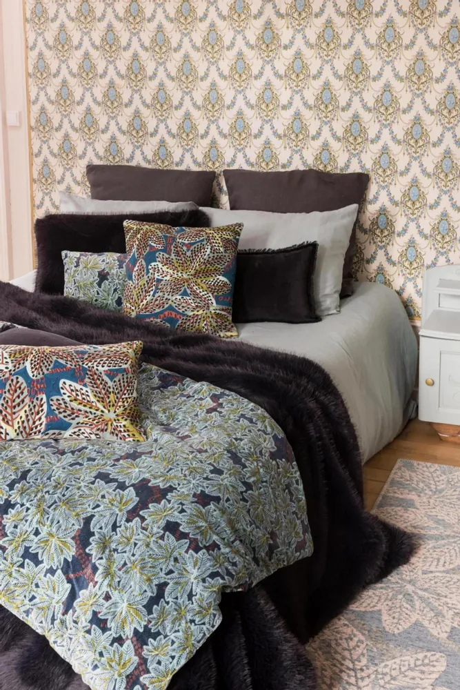 Plaids - Plaid imprimé Ariane Pétrole 135 x 200 - MAISON VIVARAISE - SDE VIVARAISE WINKLER