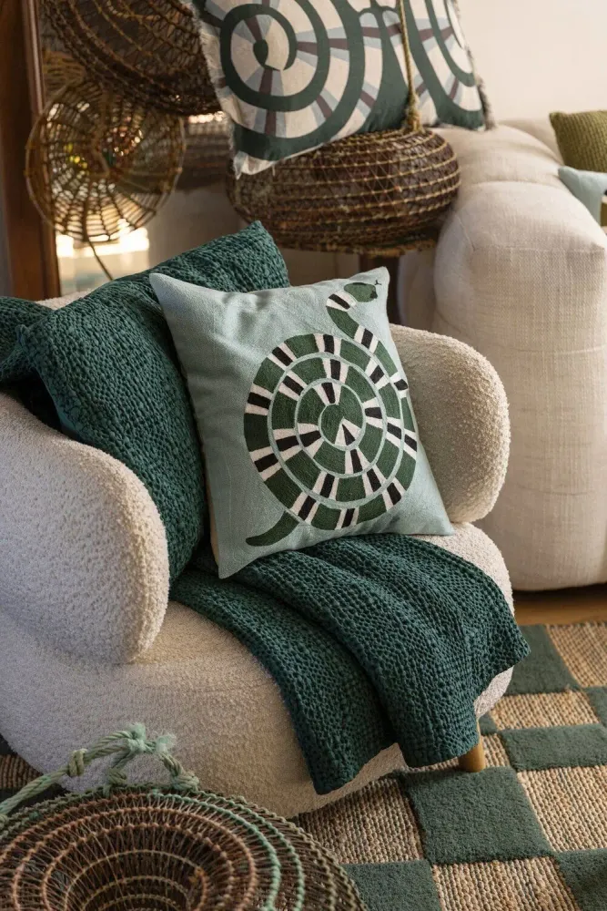 Cushions - Embroidered Cushion Yoka Ciel 45 X 45 - MAISON VIVARAISE - SDE VIVARAISE WINKLER