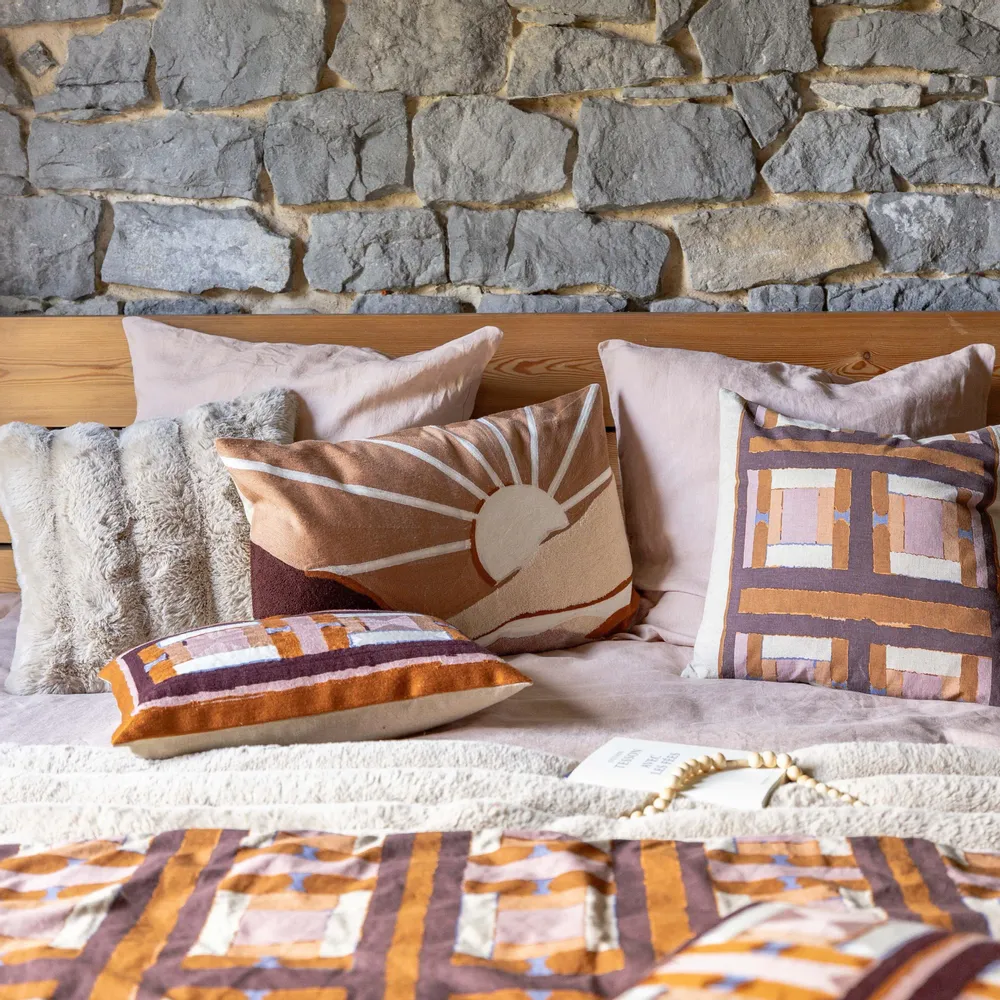 Cushions - Embroidered Cushion Taho Cuivre 30 X 50 - MAISON VIVARAISE - SDE VIVARAISE WINKLER