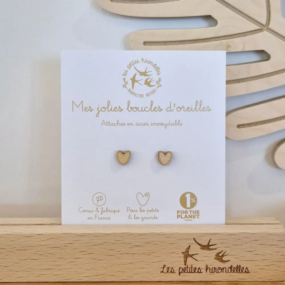 Boucles d'oreilles en bois - Cœurs - LES PETITES HIRONDELLES