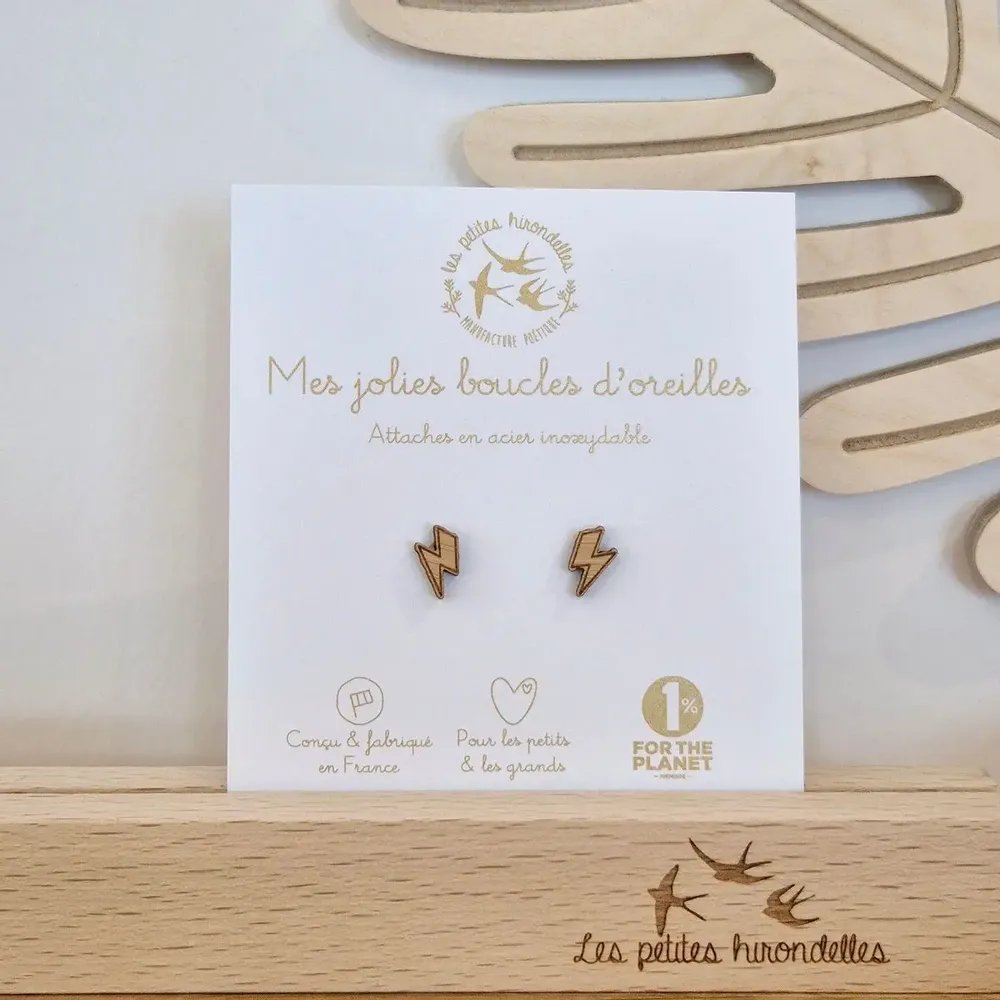 Boucles d'oreilles en bois - Eclairs - LES PETITES HIRONDELLES