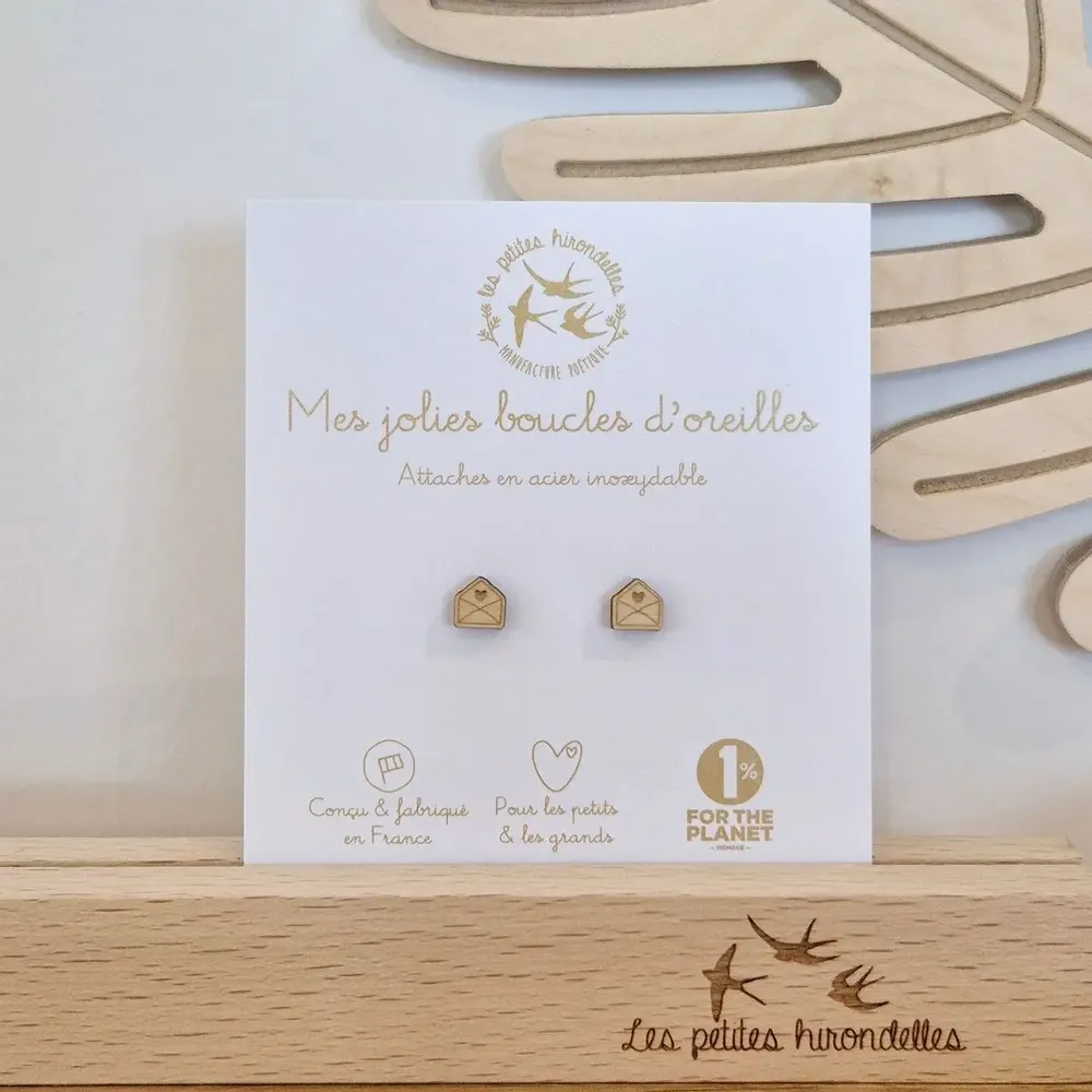 Boucles d'oreilles en bois - Enveloppes - LES PETITES HIRONDELLES