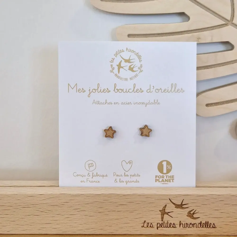 Boucles d'oreilles en bois - Etoiles - LES PETITES HIRONDELLES